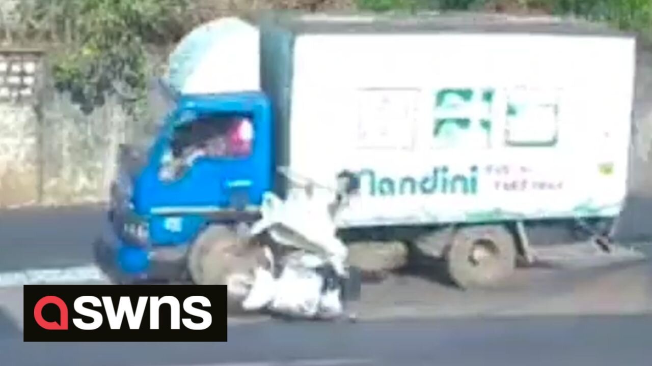 Woman miraculously survives being hit by a milk lorry in shocking crash