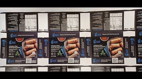 MEDIA REVIEW: Uncut printer sheet for Good & Gather Chicken Thai Basil Spring Rolls packaging.