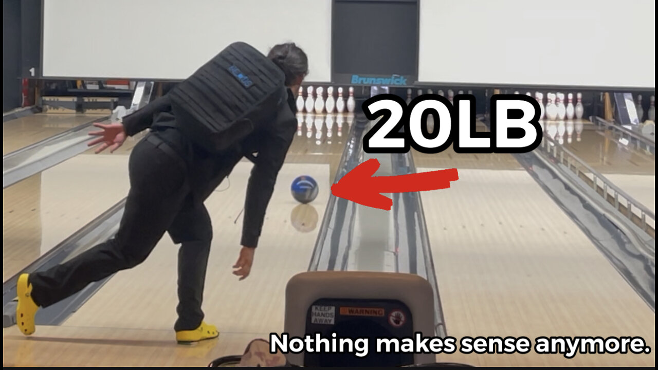 220 Average Bowler throws 20LB bowling ball while wearing a suit, crocs, and a backpack