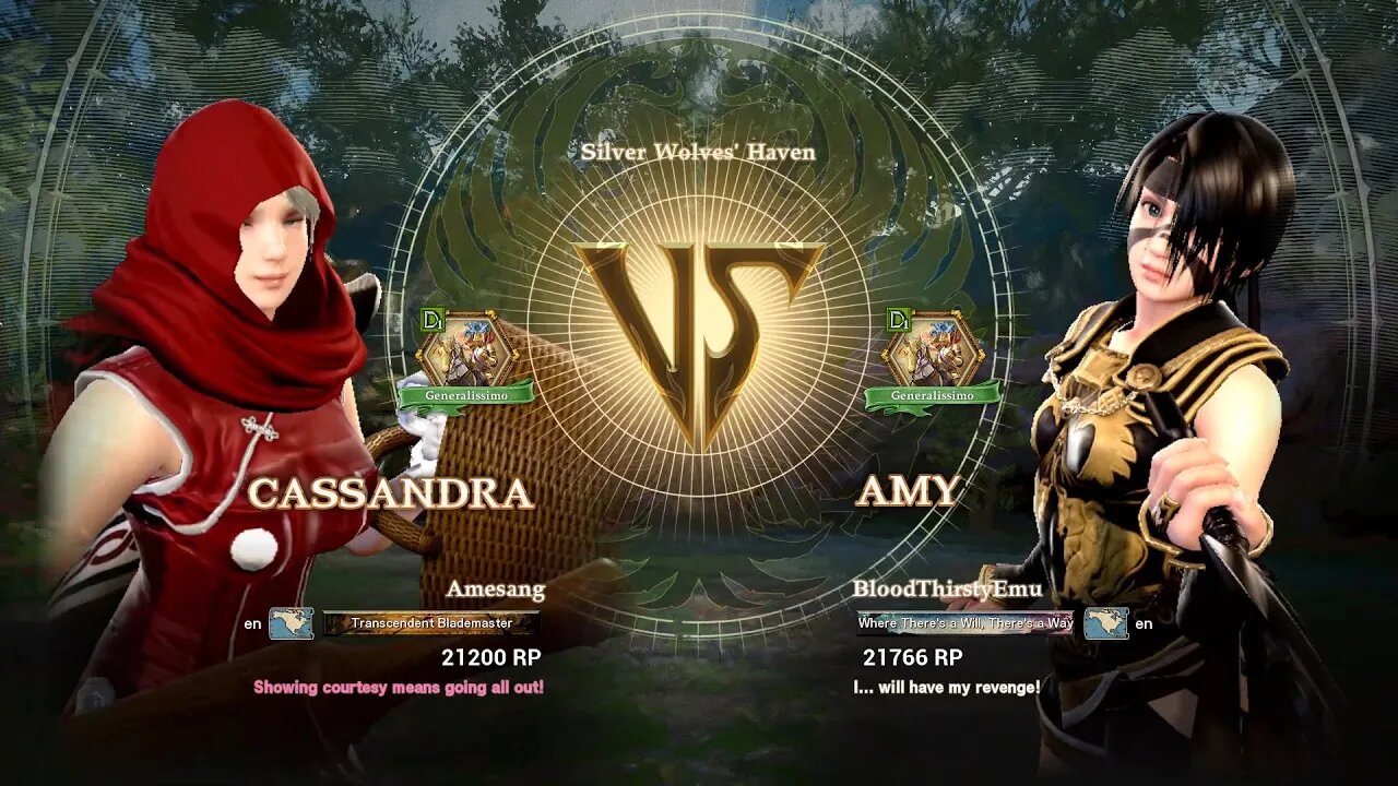 Cassandra (Amesang) VS Amy (BloodThirstyEmu) (SoulCalibur™ VI: Online)