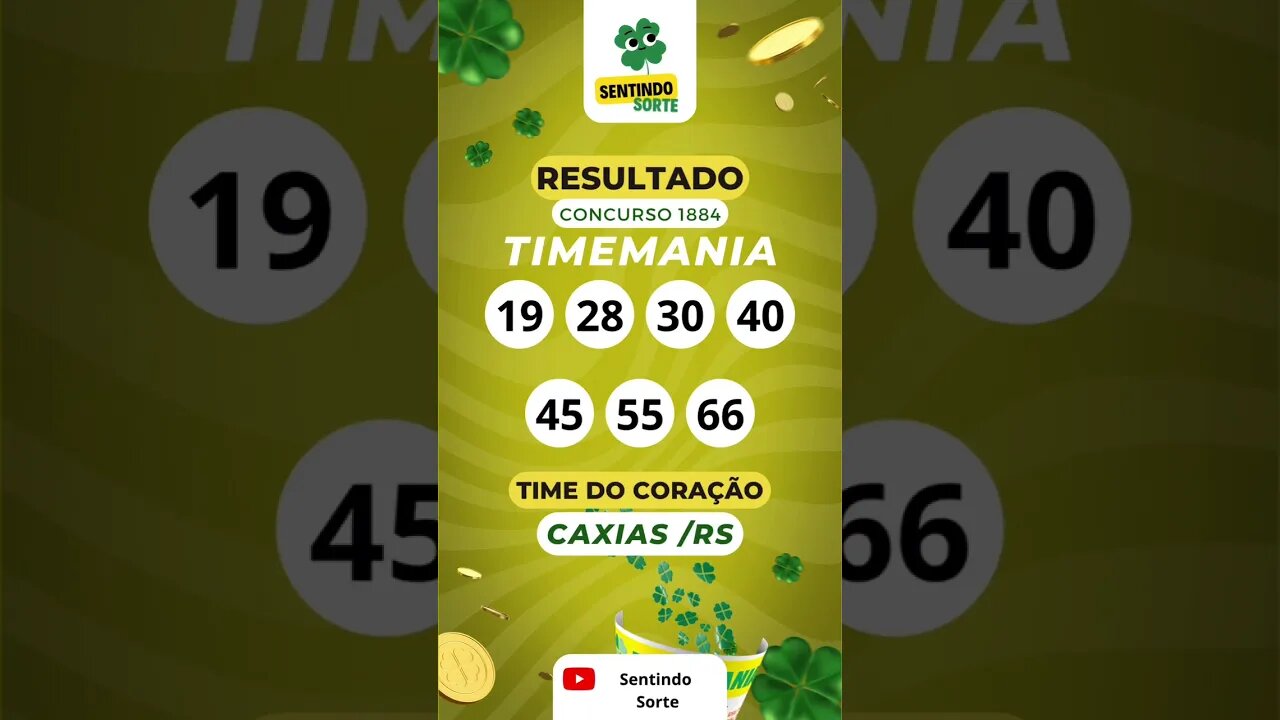 🍀Resultado TIMEMANIA 1884 #shorts