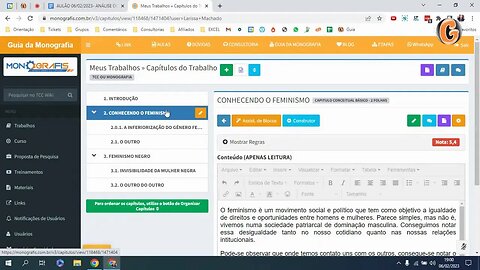 AULÃO 06/02/2023- ANÁLISE DO TRABALHO FEITO NO MONOGRAFIS