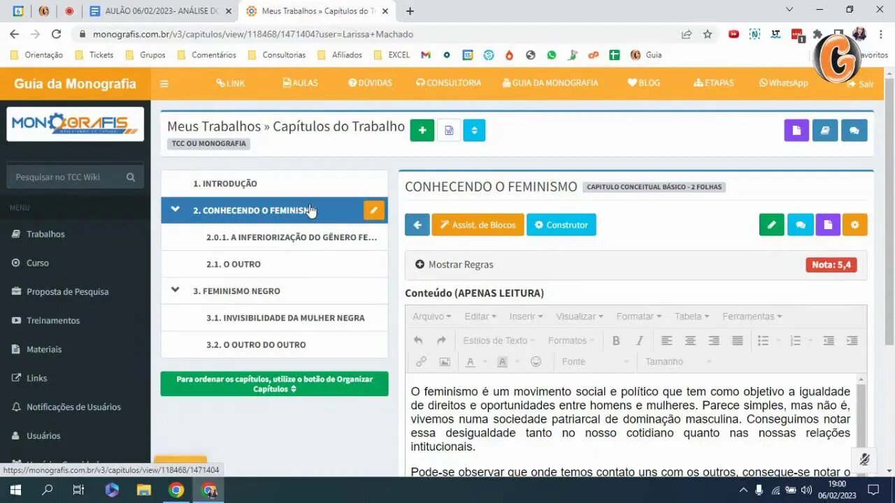 AULÃO 06/02/2023- ANÁLISE DO TRABALHO FEITO NO MONOGRAFIS