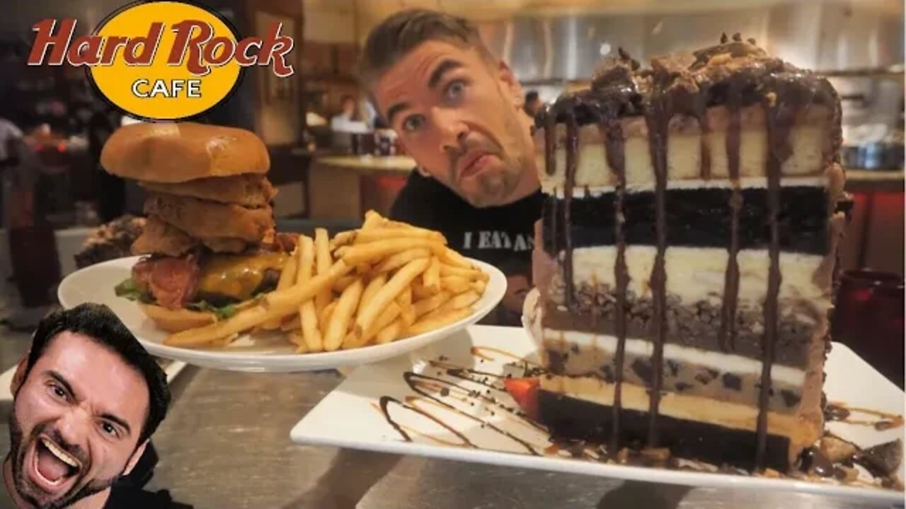 FAMOUS BURGER CHALLENGE AT HARD ROCK UNIVERSAL STUDIOS ORLANDO W/ CORBUCCI EATS | Man Vs Food