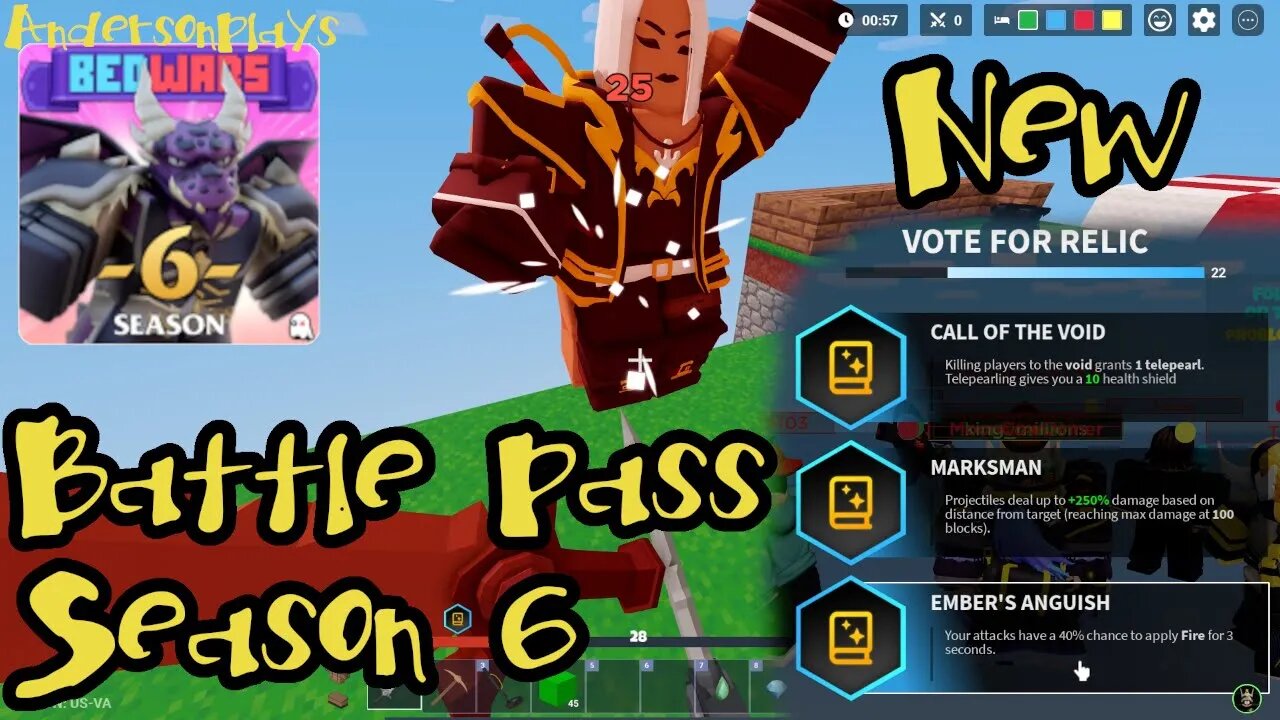 AndersonPlays Roblox BedWars 🏰 [SEASON 6!] New Battle Pass - Relics Update