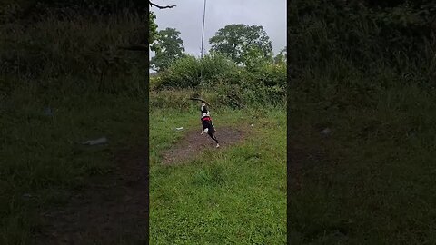 Mylo swinging on his rope swing