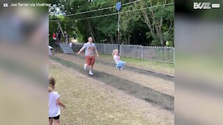 Girl runs out of luck on zip line