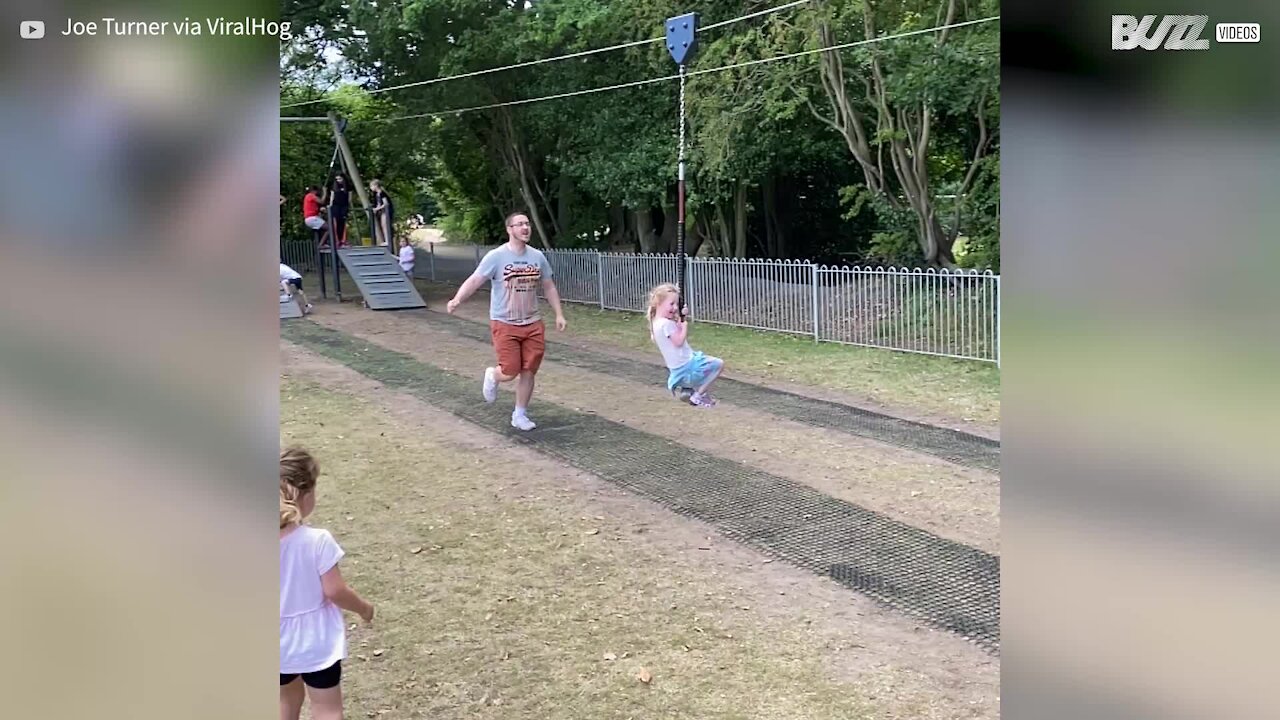 Girl runs out of luck on zip line