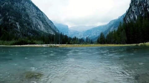 Gentle rain at the lake with beautiful mountain view #sleep