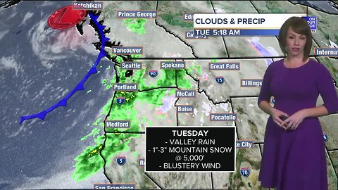 Cold valley rain, mountain snow and blustery winds across southern Idaho Tuesday