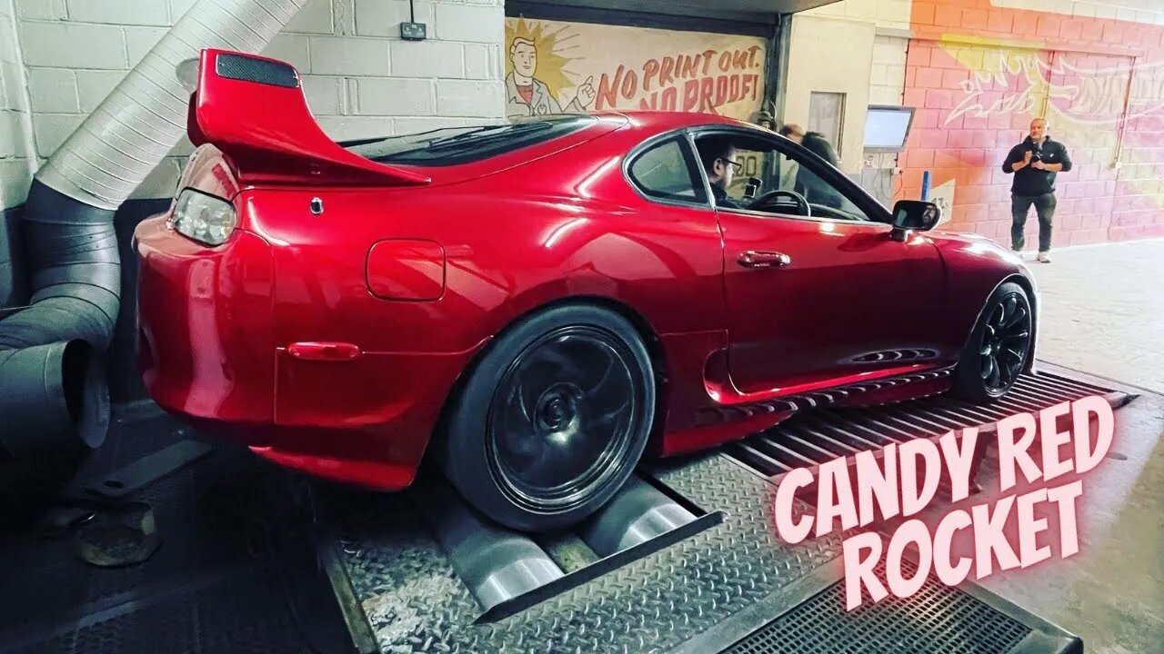 Candy Red Toyota Supra on Rolling Road