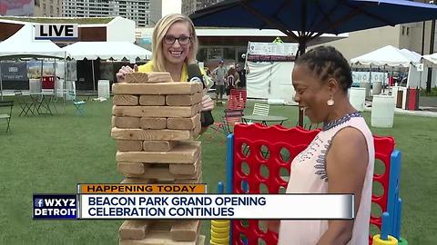 Playing Jenga at Beacon Park