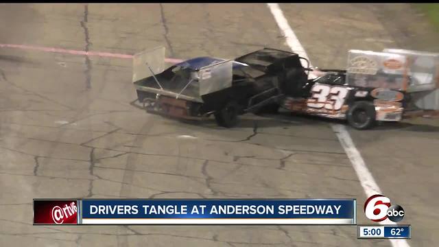 Race car drivers fight after crash at Anderson Speedway