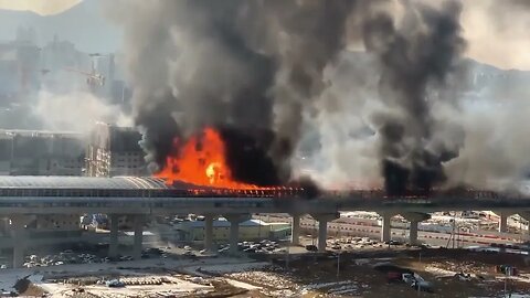 South Korean highway erupts in flames.