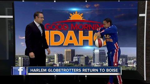 Hoops Green of the Harlem Globetrotters stops by the set!