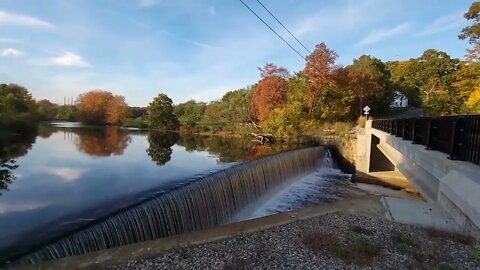 Tricentennial Park on Blackstone River in Sutton Massachusetts in Autumn Foliage