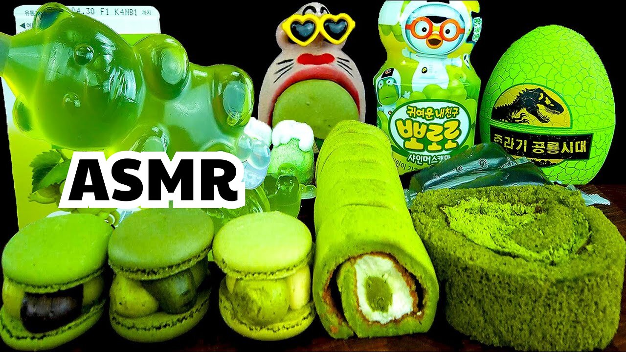 ASMR MUKBANG :) green dessert dinosaur DIY mukbang eating show!