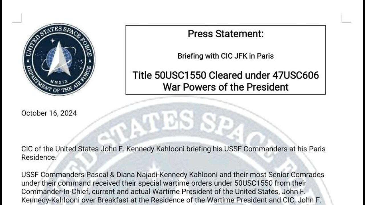 Press Statement Briefing with CIC JFK in Paris Title 50USC15510 Cleared Under 47USC606