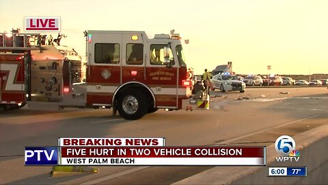Five people hurt in two-vehicle collision in West Palm Beach