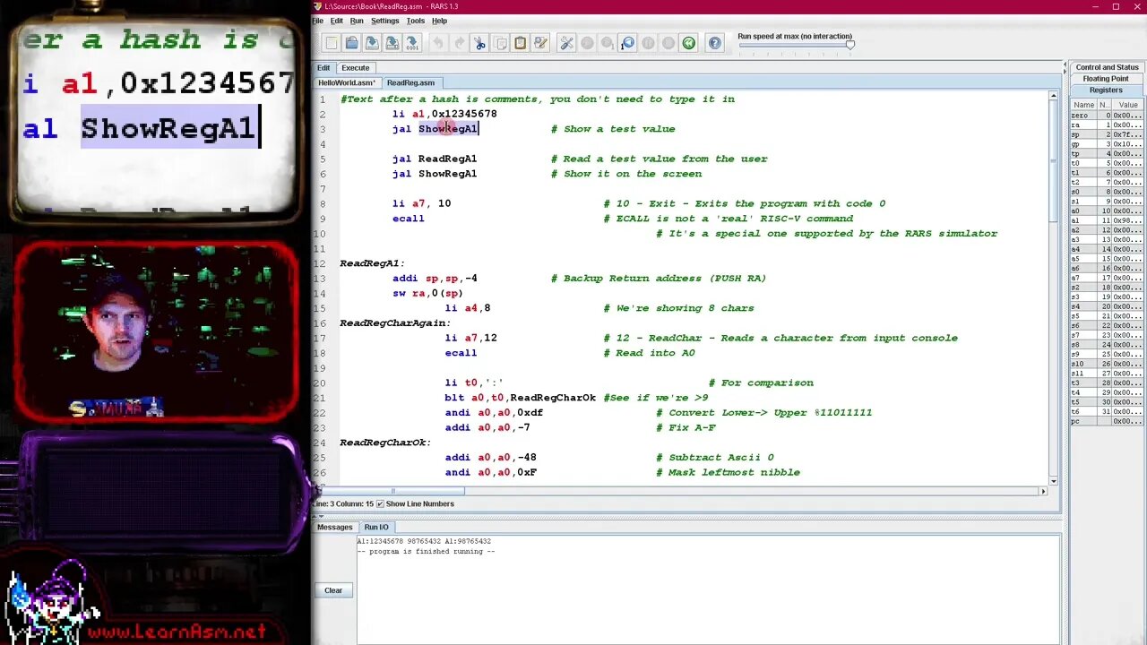 RiscV Lesson S1 - Reading and Showing a Register