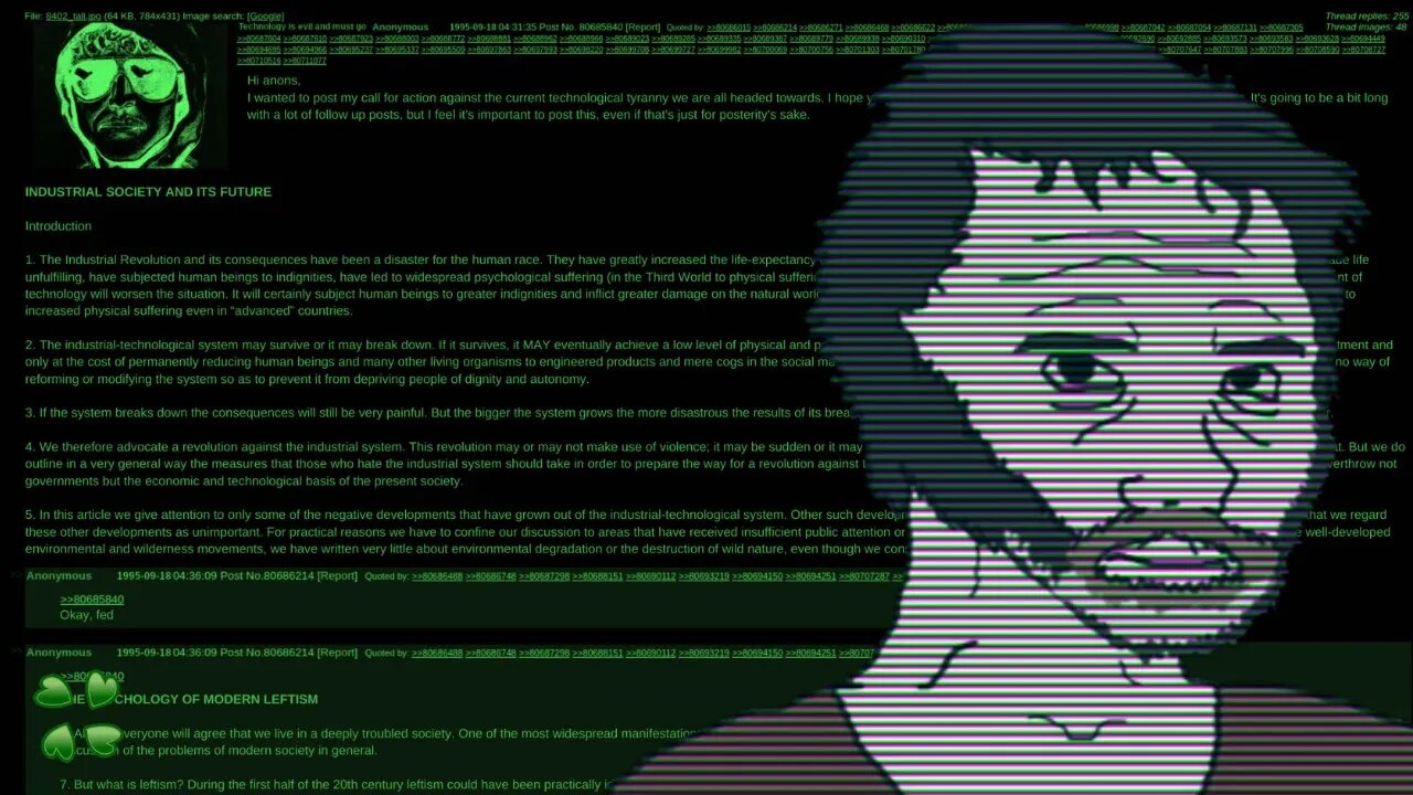 the Unabomber Manifesto as a 4chan greentext