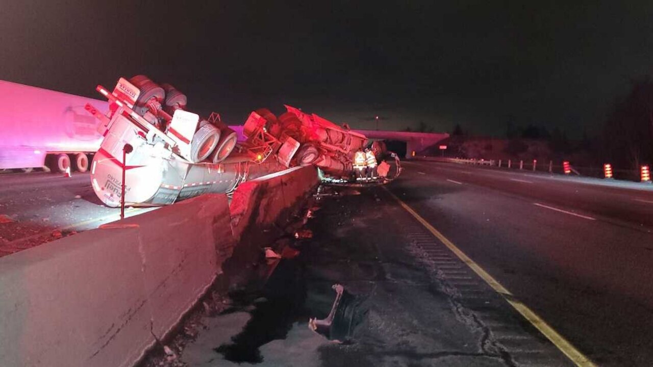 An Ontario Truck Full Of Wine Flipped Over On The 401 Last Night (PHOTOS)