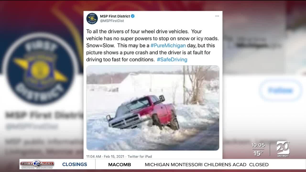 Michigan State Police warn Michiganders to only travel if necessary during winter storm