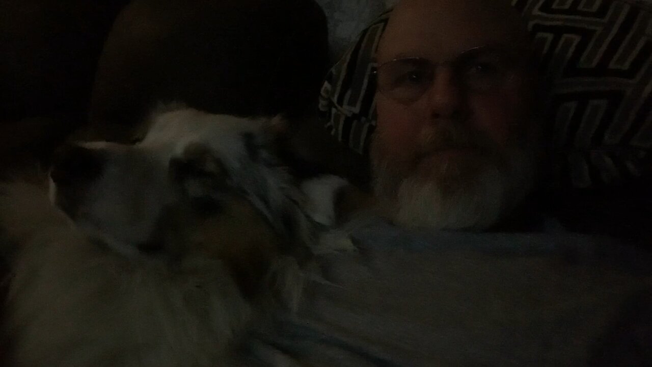 Scout the Australian Shepherd and his grandpa￼