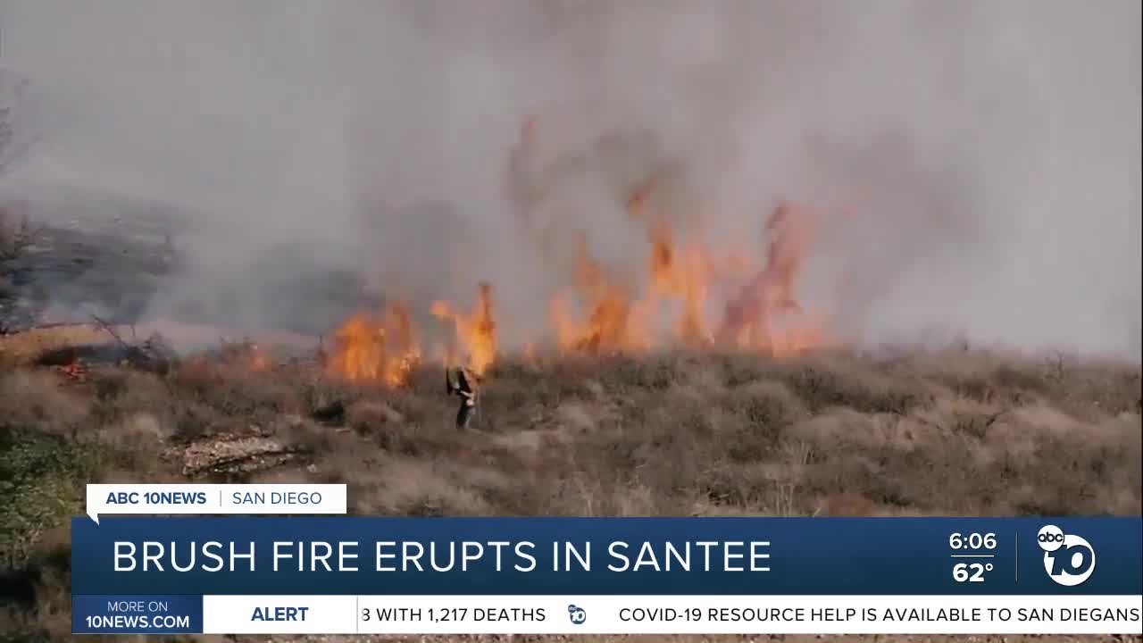 Brush fire erupts in Santee