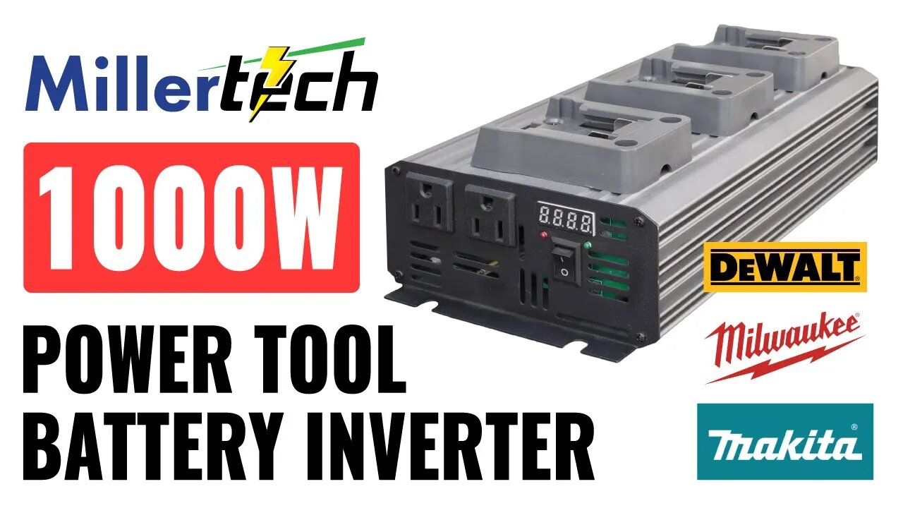 MillerTech 1000W Triple Socket Power Tool Battery Inverter - DeWalt 20V Milwaukee 18V Makita 18V