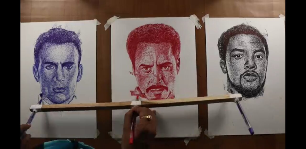 Drawing three different faces at a same time with Pen