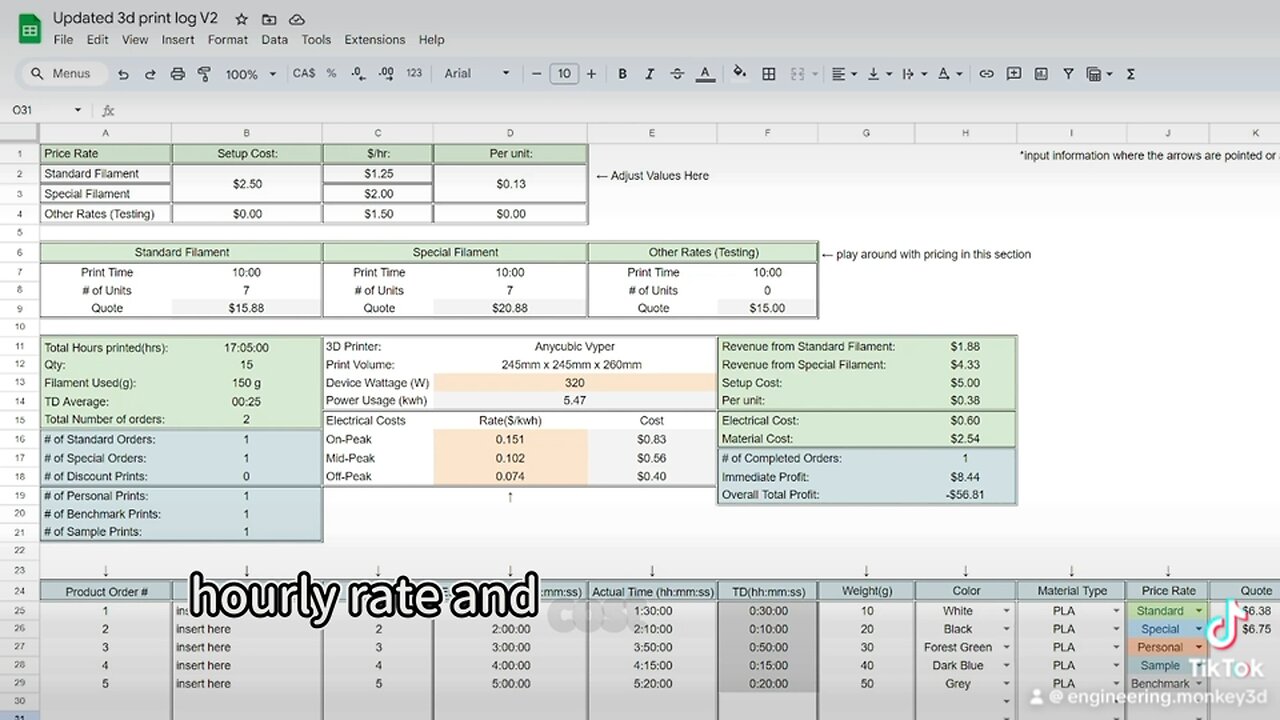 3D Printing Spreadsheet (3 in 1 Bundle)