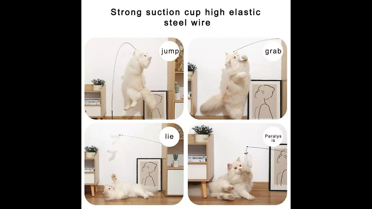 Funny Cat Toy Fishing Rod Kitten Cat Pet Toy Stick Teaser Rainbow Streamer