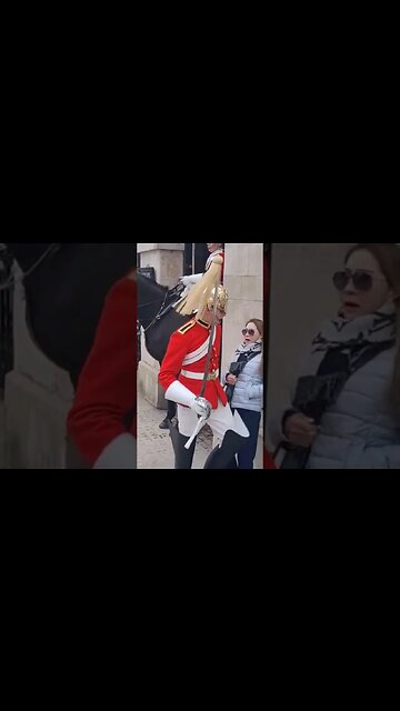 Tourist gets Squashed between the kings guard and the wall make way #horseguardsparade