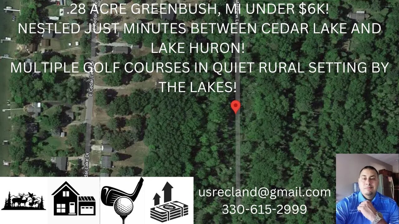 .28 ACRE GREENBUSH, MI UNDER $6K! NESTLED WITHIN A FEW MINUTES OF CEDAR LAKE, LAKE HURON & GOLF!