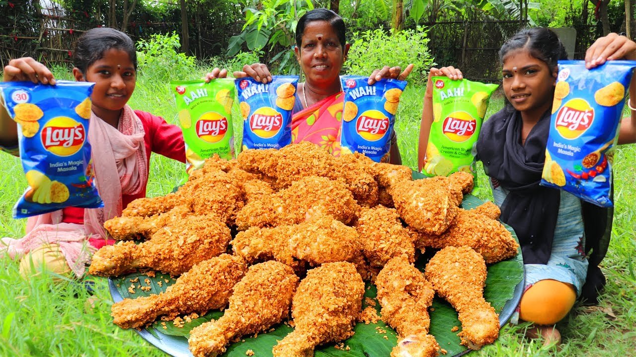 LAYS FRIED CHICKEN | Crispy Lays Chicken Recipe | Lays Chicken Roast | Village Fun Cooking