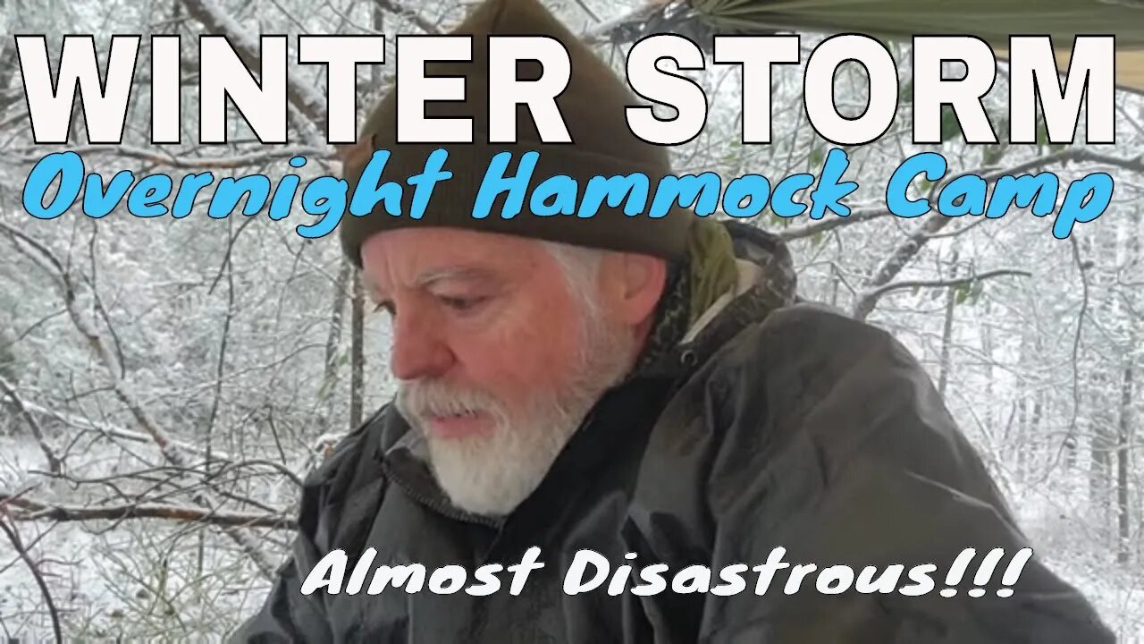 Winter Snow and Ice Storm Solo Overnight Hammock Camping - Cold Night