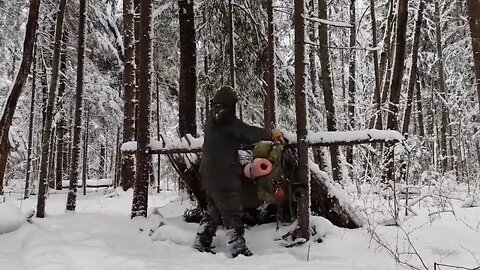 One & man's & survival in the wild Blizzard outdoor learning these days are good