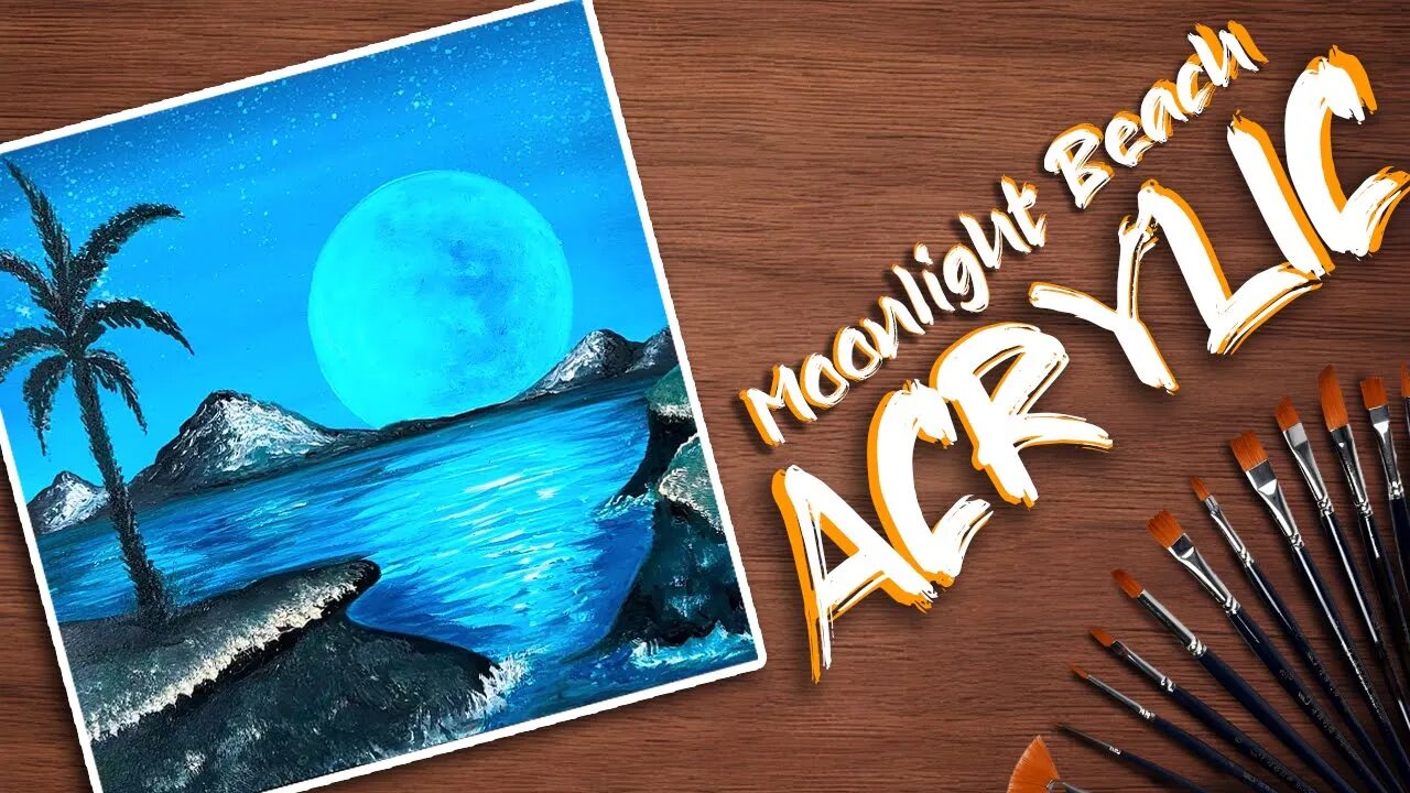 Moonlight Beach Acrylic Painting Tutorial for beginners