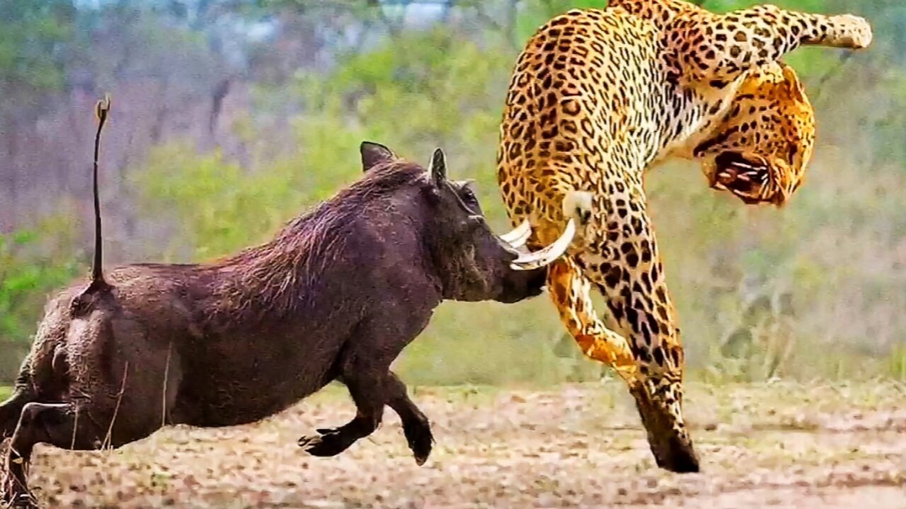 African Wild Animals Fight ! - Warthog Tossing Cheetah To The Air|