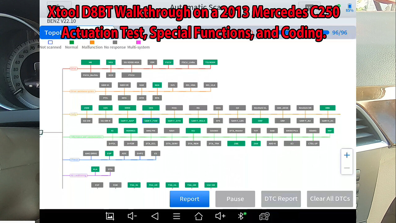 Xtool D8BT Walkthrough on a 2013 Mercedes C250 Showing the Active Test, Special Functions, Coding.