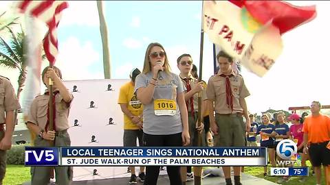 Local teen sings national anthem at St. Jude walk-run of the Palm Beaches