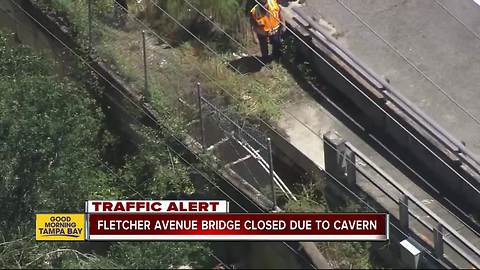 Water main break causes cavern to form under Fletcher Ave. bridge over Hillsborough River