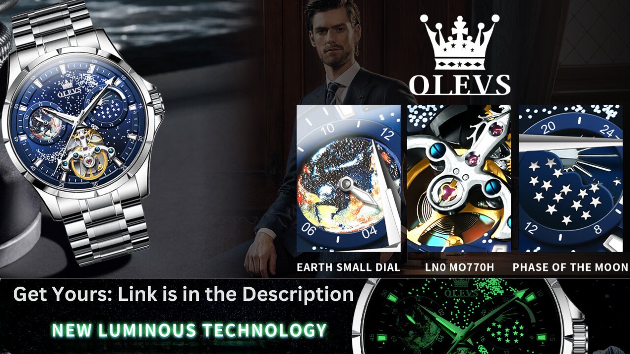 OLEVS Men's Luxury Automatic Mechanical Watch| Stainless Steel Moon Phase Chronograph, Luminous