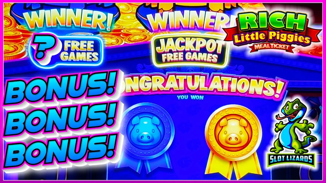 YOU MUST PLAY THIS! BONUS BONUS BONUS WIN! Rich Little Piggies Meal Ticket Slot