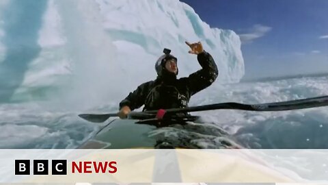 Kayaker's breathtaking 20m drop down ice waterfall in Norway | BBC News