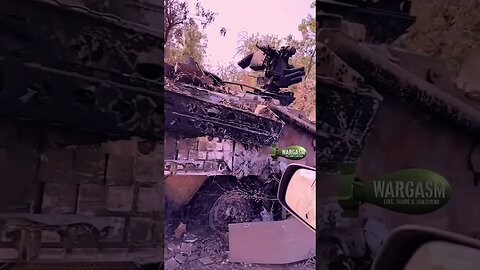 Burnt out hust of an American made Stryker troop carrier