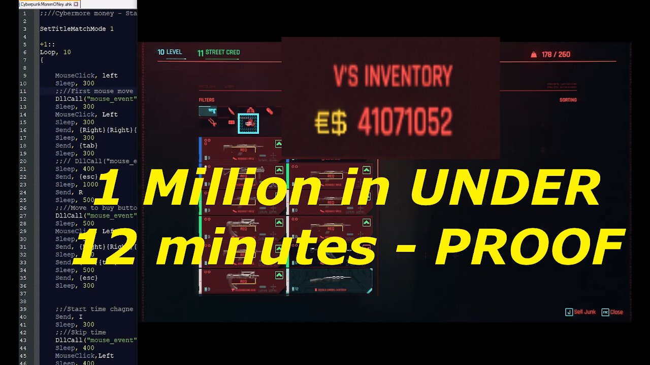 1Million Eddies in Under 12Min - Proof - Cyberpunk 2077