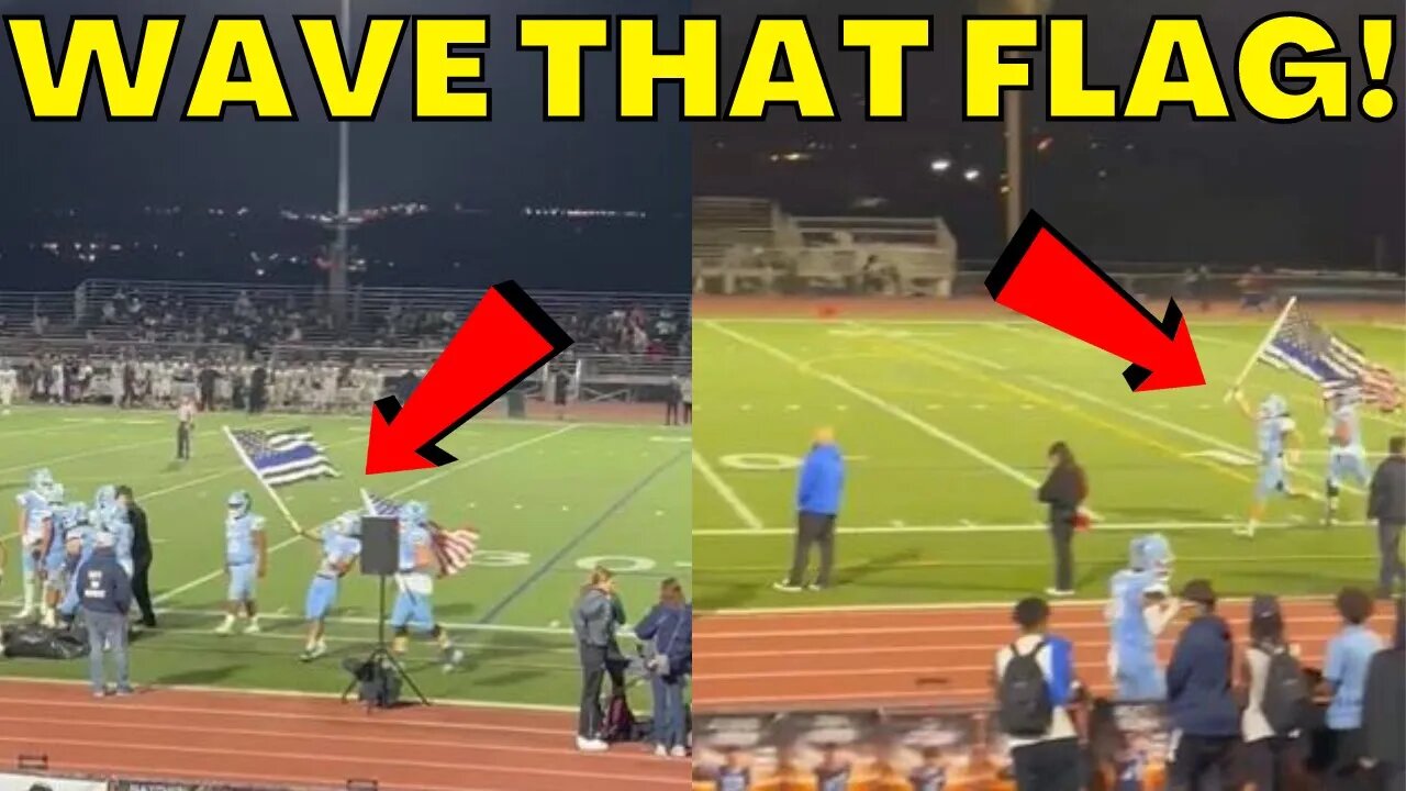 Despite School BAN California HS Football Player RUNS OUT with THIN BLUE L!NE FLAG! WAVES IT!