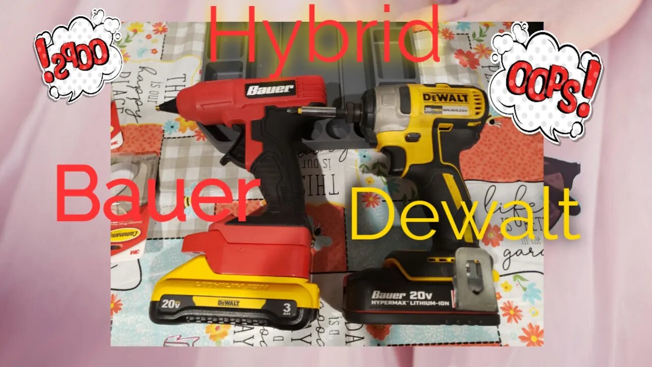 Harbor Freight's bauer glue gun with a dewalt batter? bauer/dewalt battery adapter a hybrid is born.